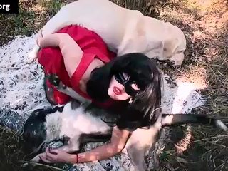 Group of dogs fuck girl